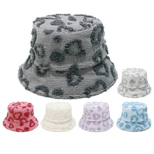 Load image into Gallery viewer, Women's Sherpa Bucket Hat with Heart Pattern Winter Cozy Fisherman Cap Furry Boonie Hat Cute Outdoor Fashion