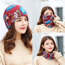 Load image into Gallery viewer, Multifunctional Cartoon Knitted Woolen Scarf Windproof Cold-proof Cover Head Cap Keep Warm Thickened Bib Twist Cap Women