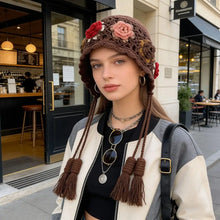 Load image into Gallery viewer, Cute Tassels Crochet Knitted Hat Hollow Out Handmade Craft Pullover Hat Bohemian Style Windproof Korean Weave Cap Women