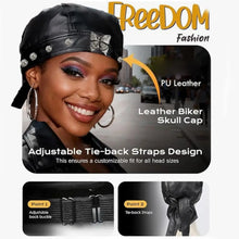 Load image into Gallery viewer, New PU Leather Black Biker Cap Adjustable Waterproof Butterfly Cap Doo Rag Bandana Cool Motorcycle Leather Hat for Women and Men