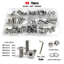 Load image into Gallery viewer, 1 Box M1.6 M2 M2.5 M3 M4 M5 M6 M8 304 Stainless Steel CM Hexagon Socket Allen Ultra Thin Flat Wafer Head Screw Bolt Nut Set Kit