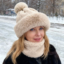 Load image into Gallery viewer, 2pcs Womens Winter Warm Elastic Ear Protection Knitt Scarf Mask Hat Fleece Lined Beanie Hat One-Piece Hat for Outdoor,daily Wear