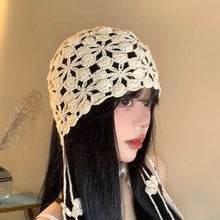 Load image into Gallery viewer, Bohemian Style Hand-knitted Hollow Flowers Hat Elegant Soft Women Hat Crochet Fringed Cute Beret Cap for Women Photography