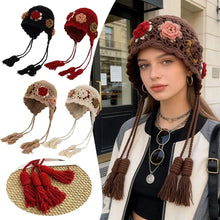 Load image into Gallery viewer, Cute Tassels Crochet Knitted Hat Hollow Out Handmade Craft Pullover Hat Bohemian Style Windproof Korean Weave Cap Women