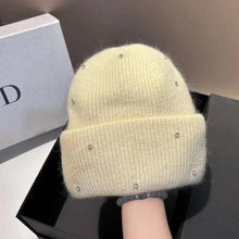 Load image into Gallery viewer, 1PC New Winter Rhinestone min Knitted Hat Fashionable And Warm Rabbit Fur Ear Protection Hat Double Folded Hat