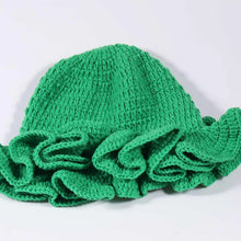Load image into Gallery viewer, Solid Color Hand Knitted Knit Hat in Bohemian Style with Hollowed Out and Ruffled Design Bucket Shaped Hat Fisherman's Hat