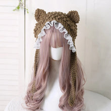 Load image into Gallery viewer, Fashion Cartoon Knitted Cat Ear Hat Ear Protection With Bow Crochet Wool Hat Cute Casual Photo Props Cap Outdoor