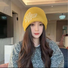 Load image into Gallery viewer, Fashion Butterfly Pattern Knitted Woolen Hat Thickened Windproof Cover Head Cap Keep Warm Cold-proof Drawstring Beanie Cap Women