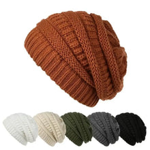 Load image into Gallery viewer, Stylish Solid Color Warm Knitted Hat Soft Elastic Windproof Winter Knit Beanies Keep Warm Without Brim Knit Slouchy Beanie Adult