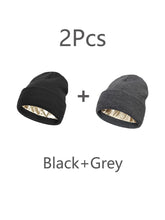 Load image into Gallery viewer, 2Pcs Unisex Satin Lined Beanies Hat for Women&Men Winter 2Layer Ear Protect Warm Hiking Cycling Ski Cap Slouchy Cuffed Balaclava