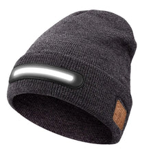 Load image into Gallery viewer, USB Rechargeable LED Lighted Beanie Hat Built-in Speaker Mic Detachable Bluetooth Earflap Hat Three-Stage Lighting