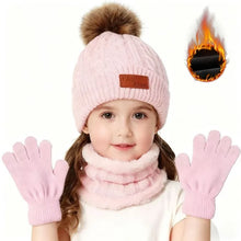 Load image into Gallery viewer, 3PCS Children Winter Hat Scarf Gloves Set,outdoor Boys and Girls Knitted Hooded Fleece,Soft Comfortable Hats for Young Children