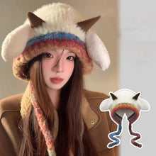 Load image into Gallery viewer, New Fur Deer Warm Knitted Hat Windproof Deer Antler Storage Hat Ear Protection 2 In 1 Ear Flap Hat Winter