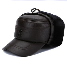 Load image into Gallery viewer, New Style Men Ear Flap Genuine Leather Hat Winter Vintage Baseball Caps Thicken Warmer Flat Hats Fashion Real sheepskin Cap