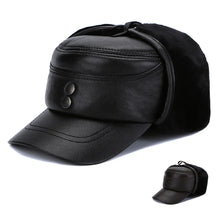 Load image into Gallery viewer, New Style Men Ear Flap Genuine Leather Hat Winter Vintage Baseball Caps Thicken Warmer Flat Hats Fashion Real sheepskin Cap