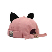 Load image into Gallery viewer, Retro Style Cute Cat Ears Brimless Hat Hip Hop Rolled Cuff Melon Docker Cap Adjustable Solid Color Beanie Hat Worker Wear