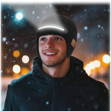 Load image into Gallery viewer, USB Rechargeable LED Lighted Beanie Hat Built-in Speaker Mic Detachable Bluetooth Earflap Hat Three-Stage Lighting