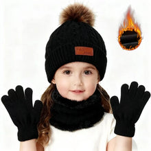 Load image into Gallery viewer, 3PCS Children Winter Hat Scarf Gloves Set,outdoor Boys and Girls Knitted Hooded Fleece,Soft Comfortable Hats for Young Children