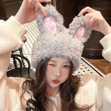 Load image into Gallery viewer, Casual Cute Rabbit Ear Warm Hat Thickened Keep Warm Wool Knitted Hat Windproof Ear Protection Beanie Cap for Women
