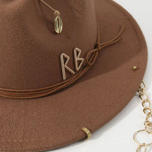 Load image into Gallery viewer, Russian Style Fedora Hat with Pearl Chain Metal Shells Felt Cowboy Hat for Autumn Winter Women Fashion Womens Wide Brim Hat