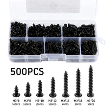 Load image into Gallery viewer, 340/500pcs Pan Head Tapping Screw Cross Head M3/M4/M3.5/M4.8 Self Tapping Screw Set Assortment Kit Black Furniture Carbon Steel