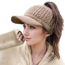 Load image into Gallery viewer, Autumn and Winter Woolen Duck Tongue Cap Teenage Fashion Versatile Hat Female Leakage Ponytail Outdoor Padded Warm Knitted Cap