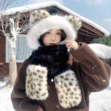 Load image into Gallery viewer, Fashion Thickened Hat Scarf One-Piece Fleece Lined Cycling Skiing Hat Cute Ear Ear Protection Hat Women