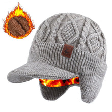 Load image into Gallery viewer, Thermal Knit Beanie with Brim & Ear Flaps, Fleece Lined Winter Hat for Skiing Outdoor Sports Work