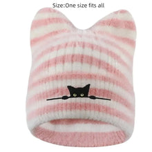Load image into Gallery viewer, Fashion Keep Warm Women Cat Ear Knitted Hat Windproof Thickned Pullover Hat Cold Proof Embroidered Hat Outdoor Sports