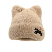 Load image into Gallery viewer, Casual Cute Cat Ear Warm Hat Keep Warm Thickened Wool Knitted Hat Windproof Ear Protection Cap for Women