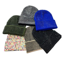 Load image into Gallery viewer, Y2K Versatile Beanie Hat Stretchy Crimping Windproof Rhinestone Knitted Cap Warm Shiny Ski Caps for Men and Women