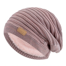 Load image into Gallery viewer, New Style Unisex Slouchy Winter Hats Men Women Striped Mix Warm Beanie Cap NIU Label Decor Plush Fur Lined Winter Knitted Hat