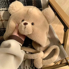 Load image into Gallery viewer, Cute Bear Pattern Women Ear Protection Cap with Ties Coldproof Warm Thick Pullover Hat Thickened Windproof Lei Feng Hat