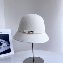 Load image into Gallery viewer, Simple wool fisherman hat female autumn and winter warm woolen woolen hat belt metal square buckle basin hat