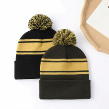 Load image into Gallery viewer, Casual Pom-Pom Beanie Cap Cozy Striped Thick Warm Winter Hat Ear Protection Soft Knitted Hat