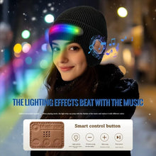 Load image into Gallery viewer, USB Rechargeable LED Lighted Beanie Hat Built-in Speaker Mic Detachable Bluetooth Earflap Hat Three-Stage Lighting