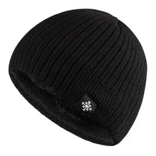 Load image into Gallery viewer, Knitted Plus Fleece Hat Men Beanie Solid Color Skullies with Snow Logo Thick Outdoor Ski Cap