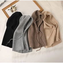 Load image into Gallery viewer, Knitted Hooded Caps Winter Balaclava Hats Women Korean Style Outdoor Warmer Drawstring Hats One-piece Neck Collar Beanies Cap