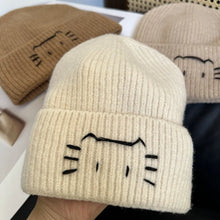 Load image into Gallery viewer, Cartoon Coldproof Kitten Embroidered Pullover Knitted Hat Warm Cat Crochet Cap Thick Pullover Cap Outdoor Sports