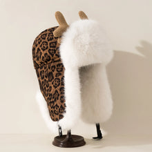 Load image into Gallery viewer, Fashion Cycling Cap Warm Deer Antler Leopard Print Lei Feng Hat for Women Casual Flat-Brimmed Hat Thickened Windproof Women Bom