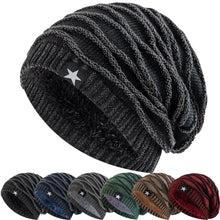 Load image into Gallery viewer, Unisex Slouchy Winter Hats Men Women Warm Beanie Cap Casual Five-Pointed Star Decor Winter Knitted Hats