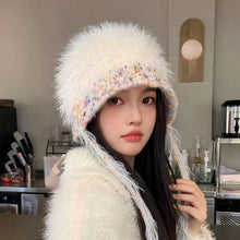 Load image into Gallery viewer, Versatile INS Style Pullover Cap Ear Protection Mixed-color Straps Bomber Hats Big Head Handmade Knitted Cap Women Girls Maiden