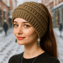 Load image into Gallery viewer, Warm Solid Color Ponytail Beanie Hat Headwear Ear Protection Women's Hat Thicken Knitting Headband Autumn