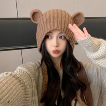 Load image into Gallery viewer, Cute Ear Protection Bear Ear Hat Keep Warm Solid Color Knitted Hat Headgear Ear Protection Hat Winter