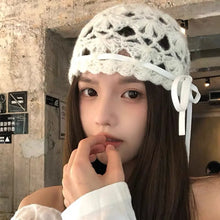 Load image into Gallery viewer, Fashion with Knot Knitted Hat Hollow Design Korean Style Beanie Cap Crochet Hat Autumn