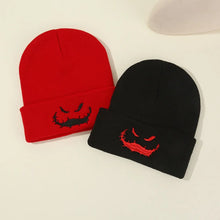 Load image into Gallery viewer, Halloween Ghost Face Embroidered Knitted Hat for Autumn and Winter Warmth, Ear Protection, Beanies, Suitable for Outdoor Warmth