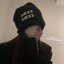 Load image into Gallery viewer, Cute Slouchy Beanie Hat Letter Big Size Warm Knit Cap Soft Face Slimming Crochet Hat For Daily Wear