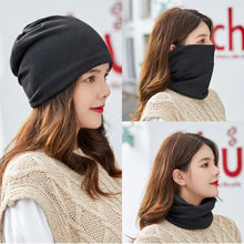 Load image into Gallery viewer, Multifunctional Cartoon Knitted Woolen Scarf Windproof Cold-proof Cover Head Cap Keep Warm Thickened Bib Twist Cap Women
