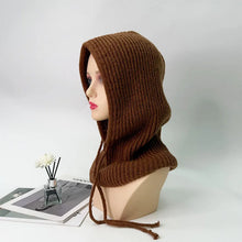 Load image into Gallery viewer, 1pc Winter Warm Knitted Balaclava Cap,Outdoor ProofHood Scarf Neck Elastic Drawstring Soft Thick Beanie Hat for Skiing in Winter
