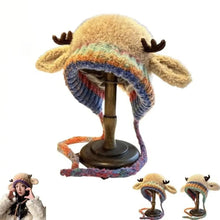 Load image into Gallery viewer, New Fur Deer Storage Hat Ear Protection Warm Knitted Deer Antler Hat Windproof Elastic Winter Cap Outdoor